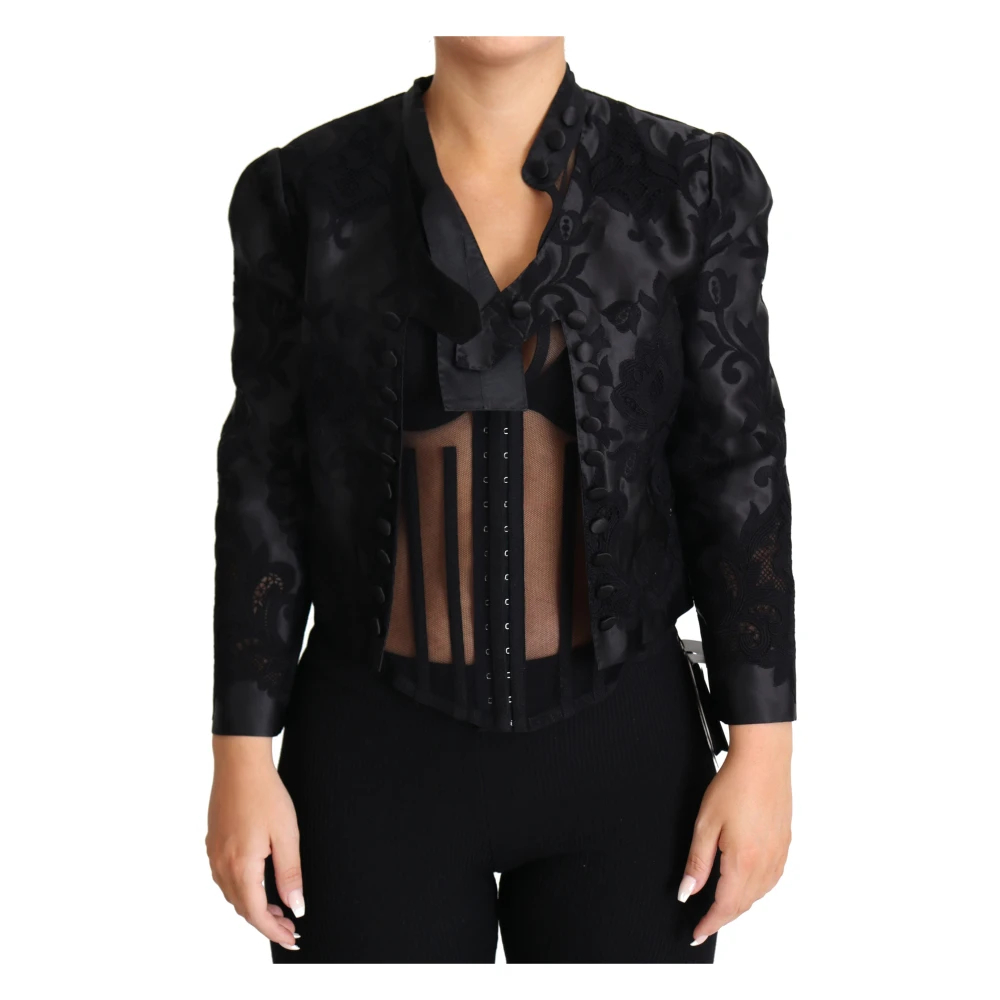 Dolce & Gabbana Damen Schwarz - Sheer Lace Corset Seidenjacke - Jackets - K - Xl