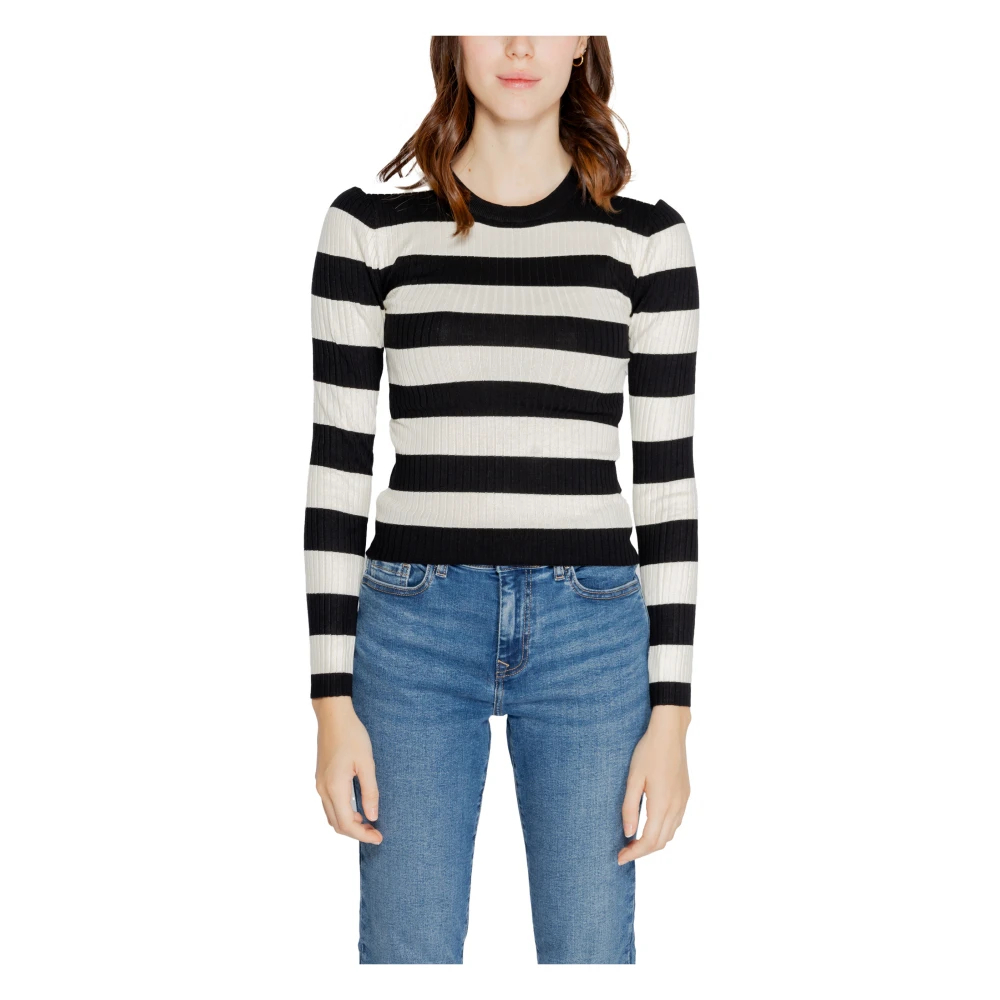 Jdy Damen Schwarz – Gestreifter Pullover In Und Weiß Mit Rundhalsausschnitt - Bild 5