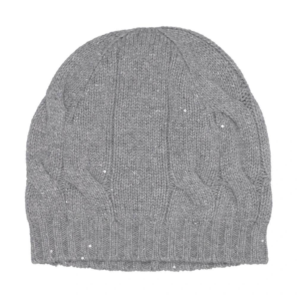 Gran Sasso Damen Grau - Cable-Knit Pailletten-Beanie - Accessories - 42 Cm