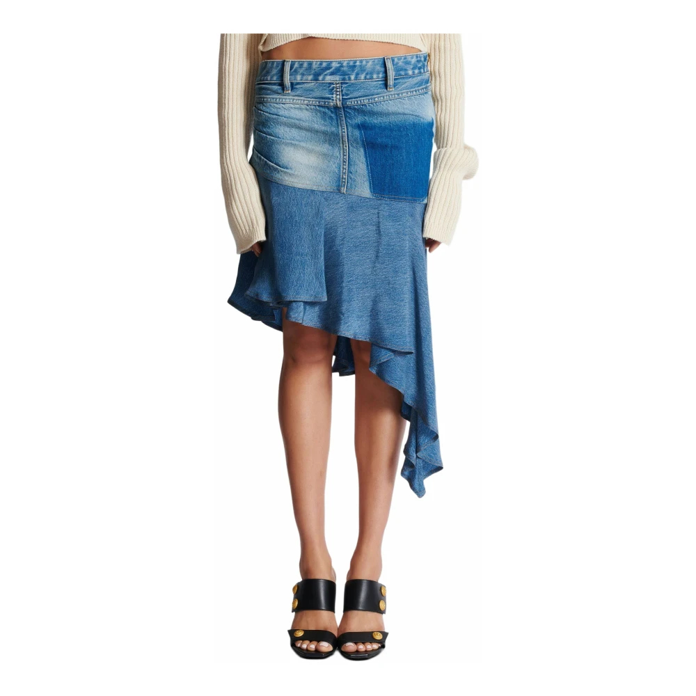 Balmain Damen Blau - Asymmetrischer Kurzer Jeansrock - Skirts - Xs