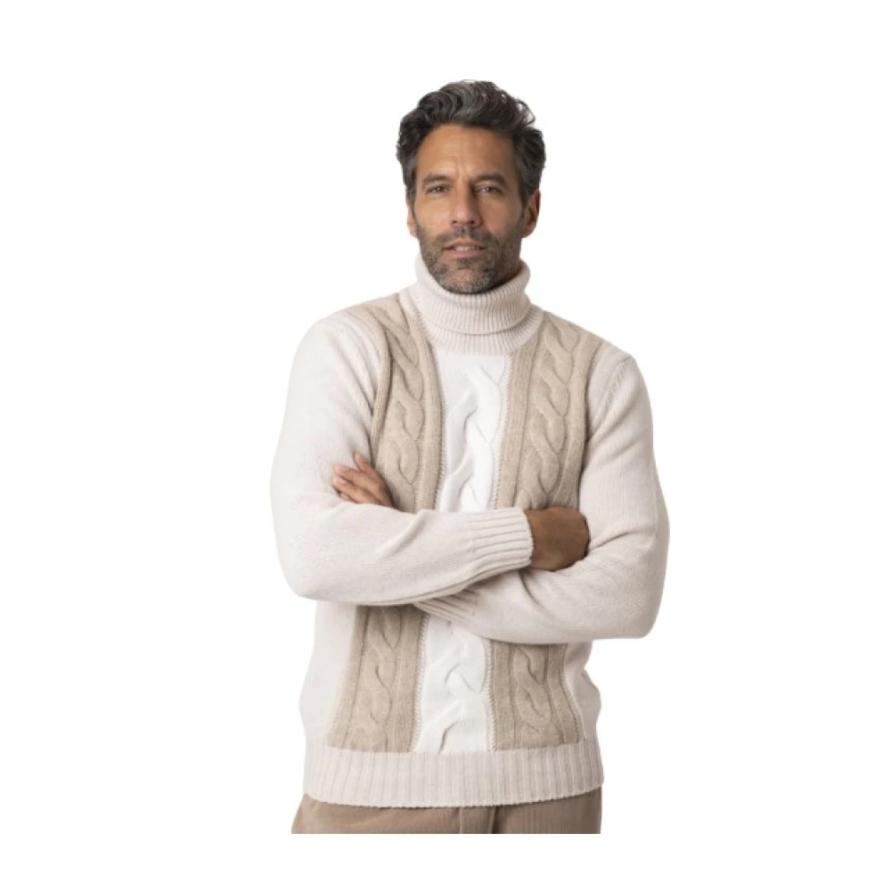 Gran Sasso Herren Beige - Feinstrick-Rollkragenpullover Mit Zopfmuster - Knitwear - L
