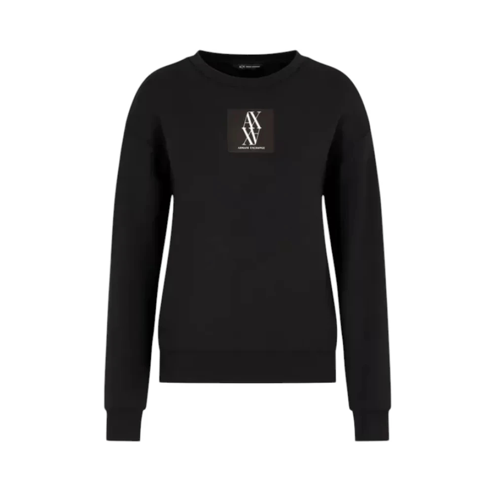 Armani Exchange Damen Schwarz - Crewneck Sweatshirt Mit Monogramm-Patch - Sweatshirts & Hoodies - K - L