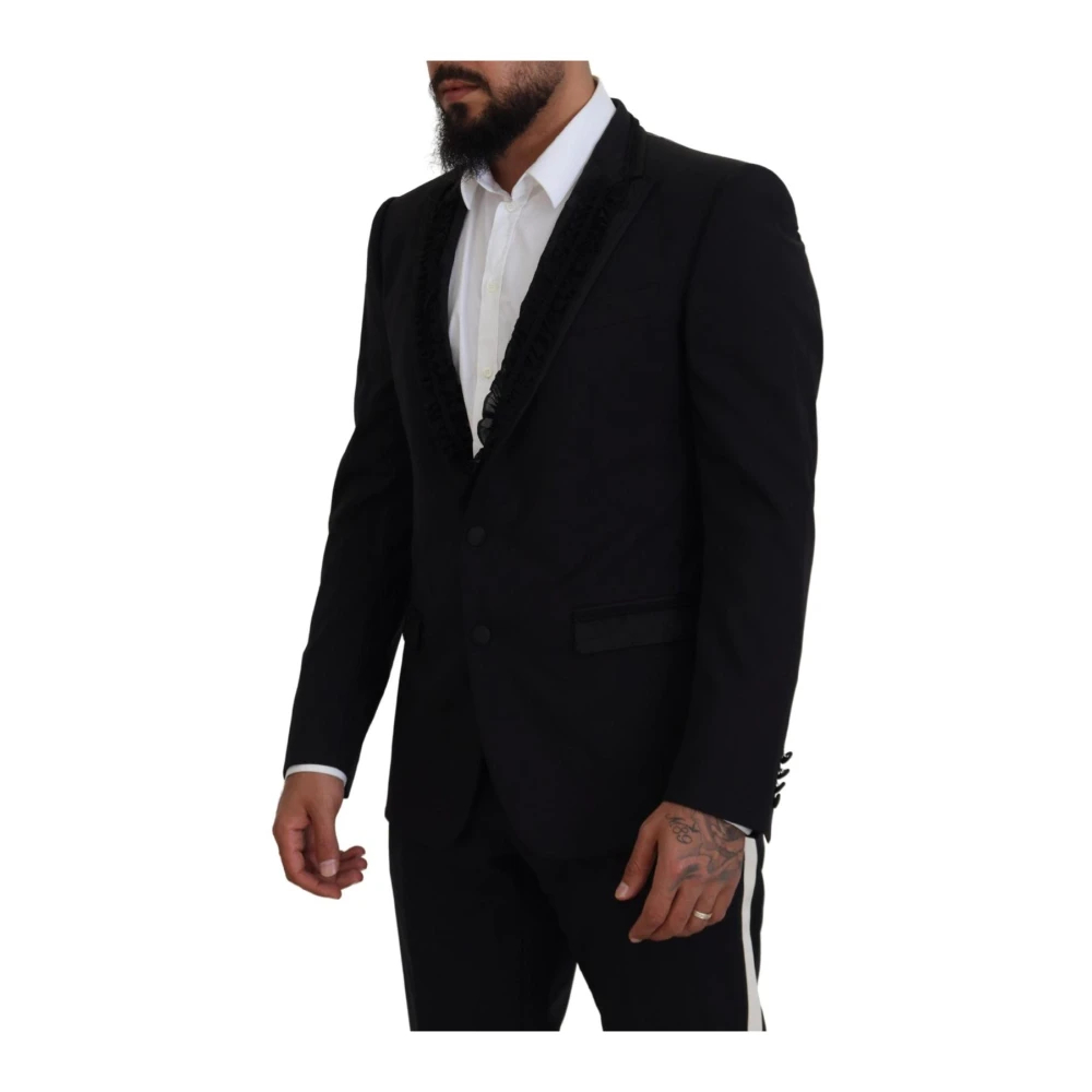 Dolce & Gabbana Herren Schwarz - Blazer Mit Rüschenbesatz Zwei Knöpfe - Jackets - K - L