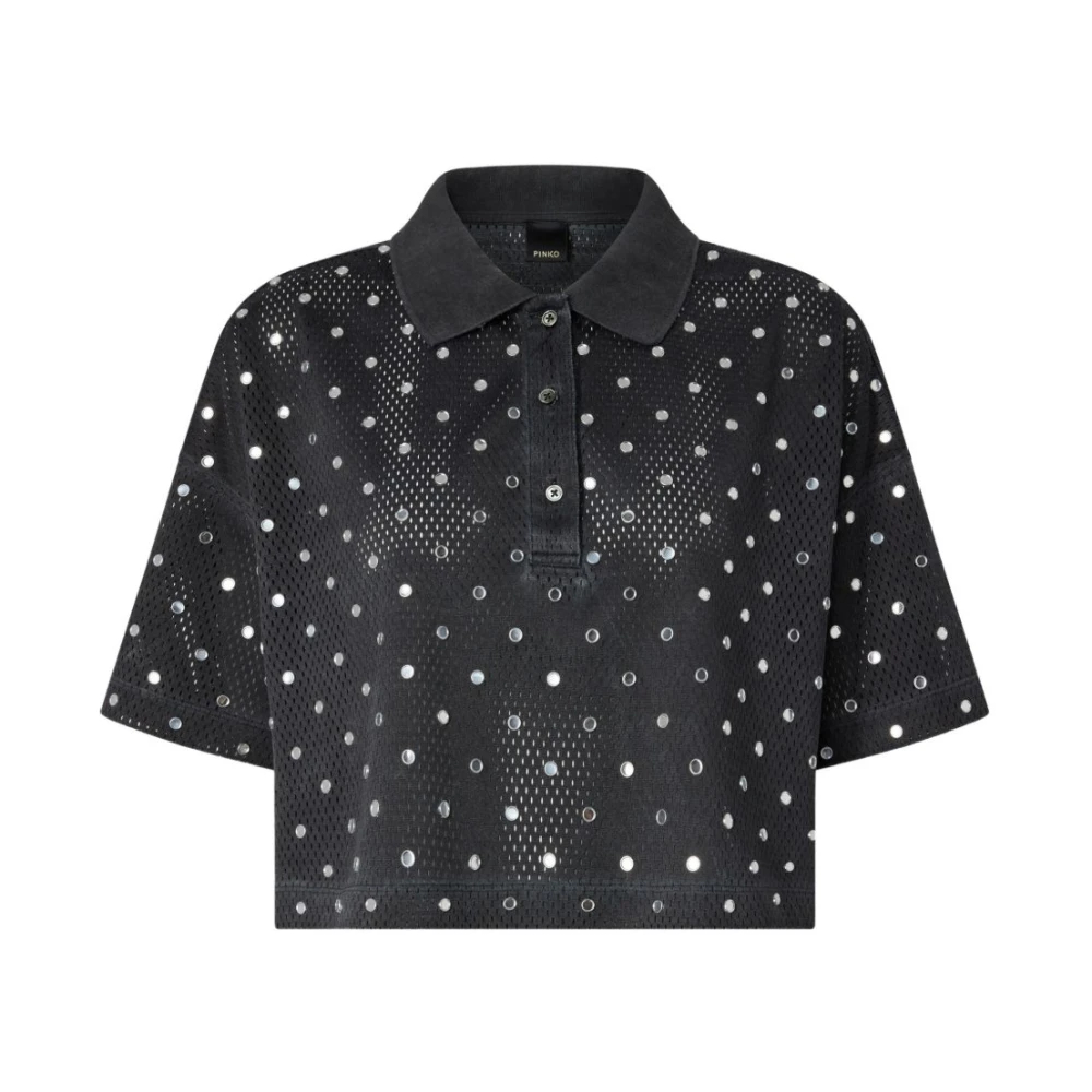 Pinko - Embellished Crop Polo - Tops -Damen -Schwarzk -S