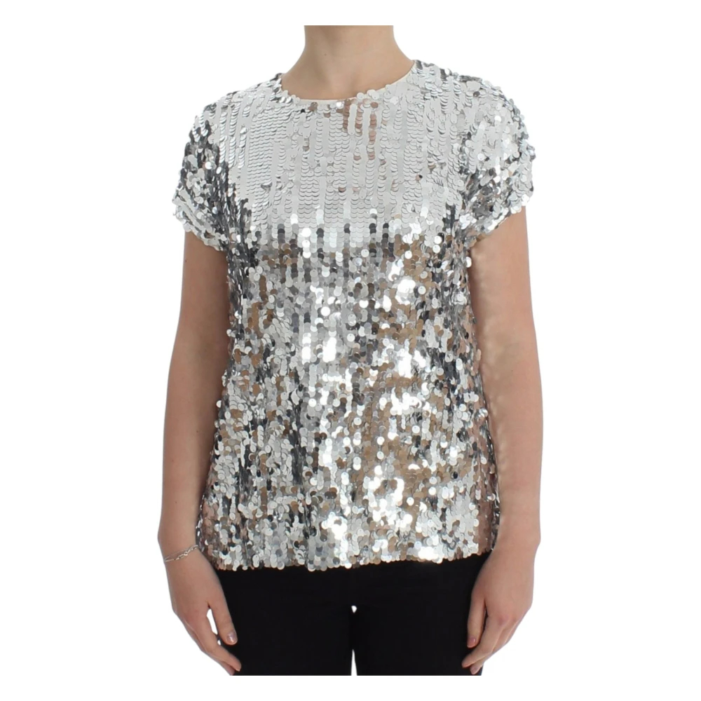 Dolce & Gabbana Damen Grau - Verzaubertes Sizilien Pailletten Abendbluse - Blouses & Shirts - M