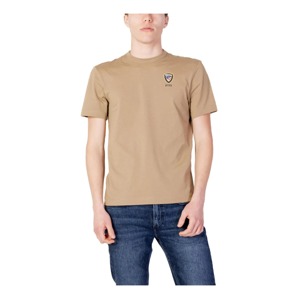 Blauer Herren Beige - Klassisches Schlichtes T-Shirt - Tops - L