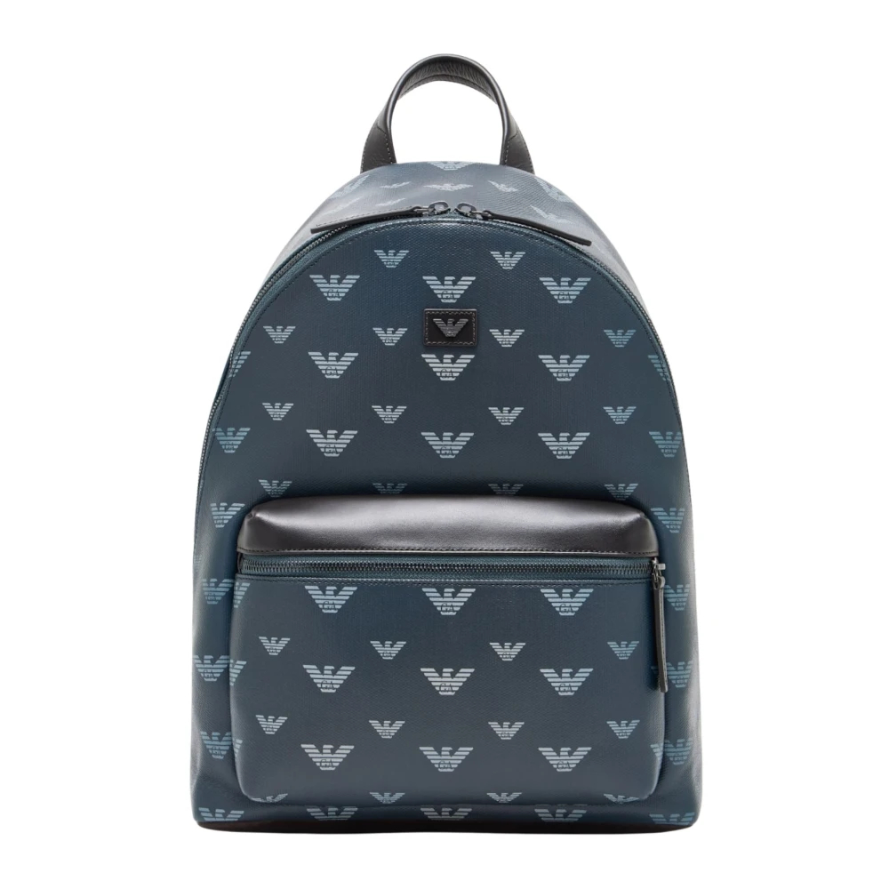 Emporio Armani Unisex Blau - Rucksack Aus Beschichtetem Canvas Mit Allover-Adler - Bags - One Size
