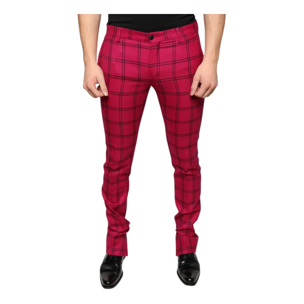 Dolce & Gabbana Herren Rosa - Karierte Woll-Skinny-Hose - Trousers - M