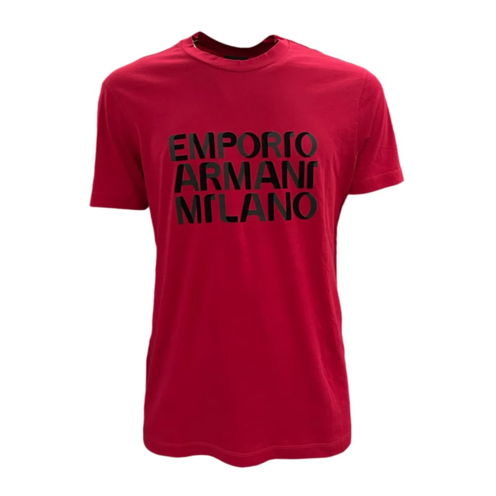 Emporio Armani Herren Rot - Es Baumwoll-T-Shirt Mit Kurzen Ärmeln Und Logo - Tops - M