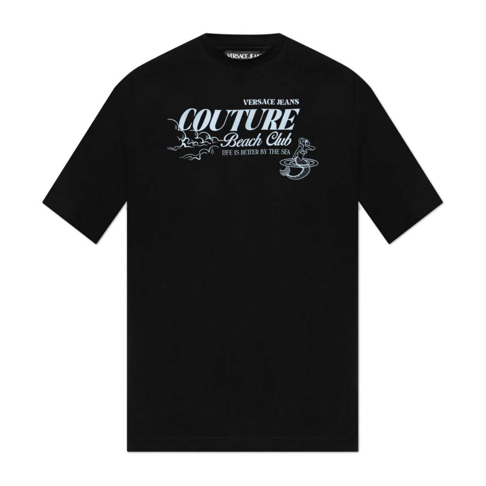 Versace Jeans Couture Herren Schwarz - Bedrucktes Baumwoll-Jersey T-Shirt - Tops - K - L