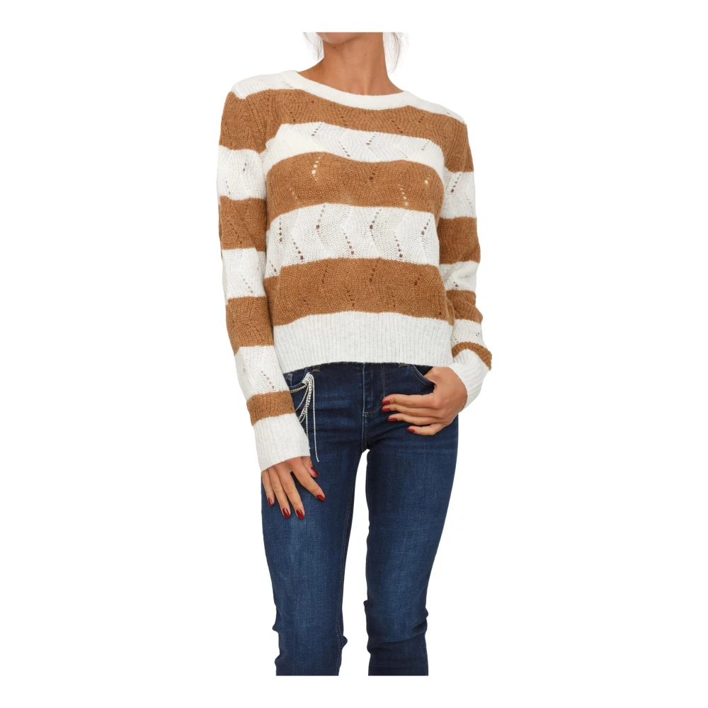 Liu Jo Damen Braun - Gestreifter Pullover Aus Wolle Und Alpaka - Knitwear - L