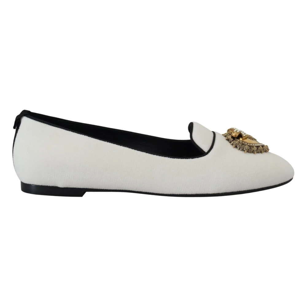 Dolce & Gabbana Damen Weiß - Elegante Loafer Mit Goldenem Herzdetail - Shoes - 35 Eu