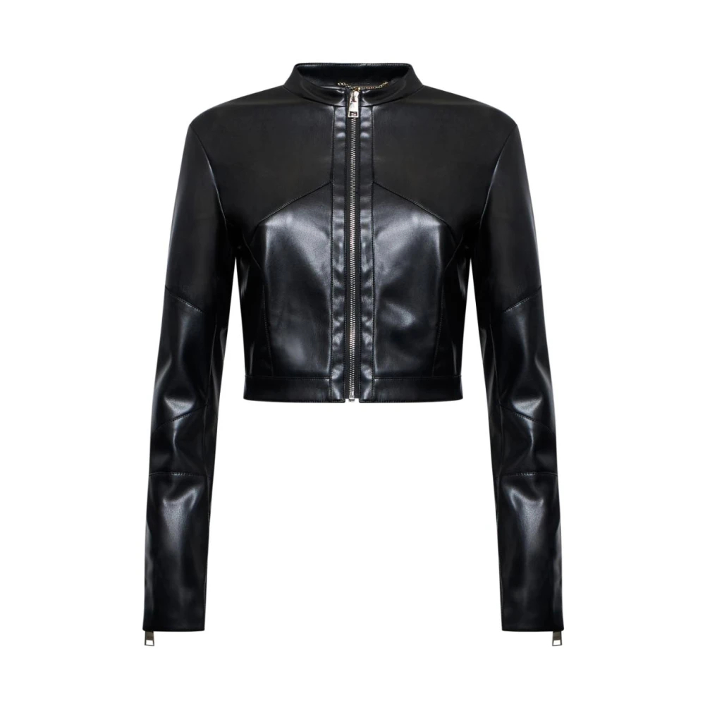 Silvian Heach Damen Schwarz - Bikerjacke Aus Leder Und Stoff - Jackets - K - 2XS