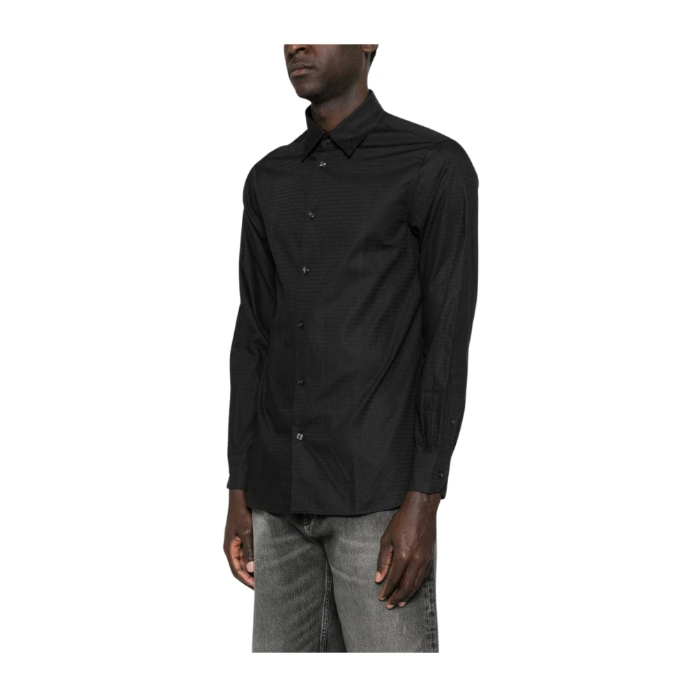Emporio Armani Herren Schwarz - Jacquard-Hemd Mit Allover-Schriftzug - Shirts - K -S