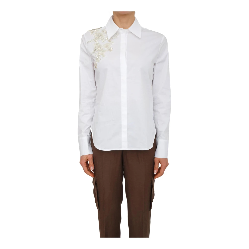 Blugirl Damen Weiß - Camicia Reg Pop Str C/Patch - Blouses & Shirts - Xl
