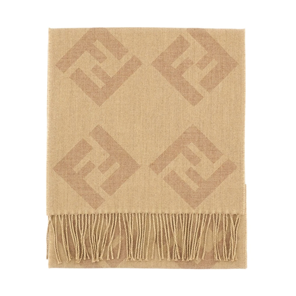 Fendi Herren Beige - Schal Mit Fransen Und Ff-Motiv - Accessories - One Size