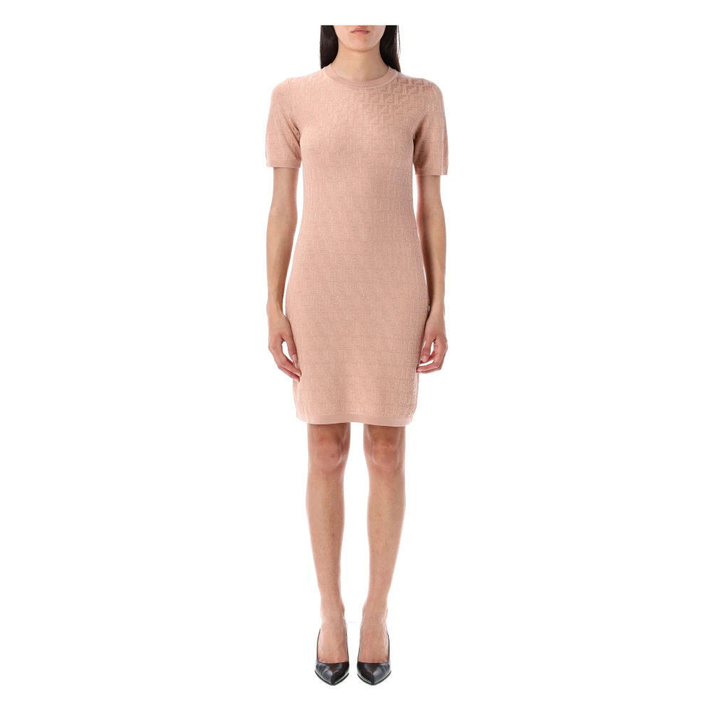 Fendi Damen Rosa - Strick Mini Kleid Mit Ff Motiv - Dresses - 2XS