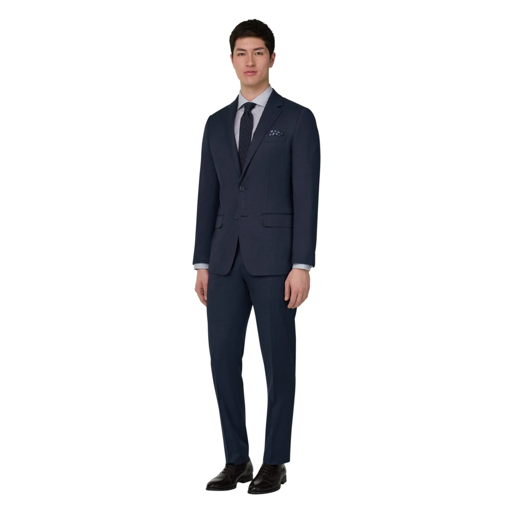 Boggi Milano Herren Blau - Micro Fancy Woll-Stretch-Anzug - Suits - 2XL