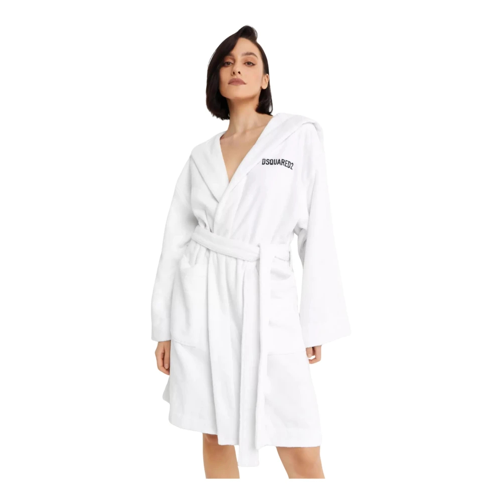 Dsquared2 Damen Weiß - Bademantel Mit Kapuze Und Logo - Nightwear & Lounge - L