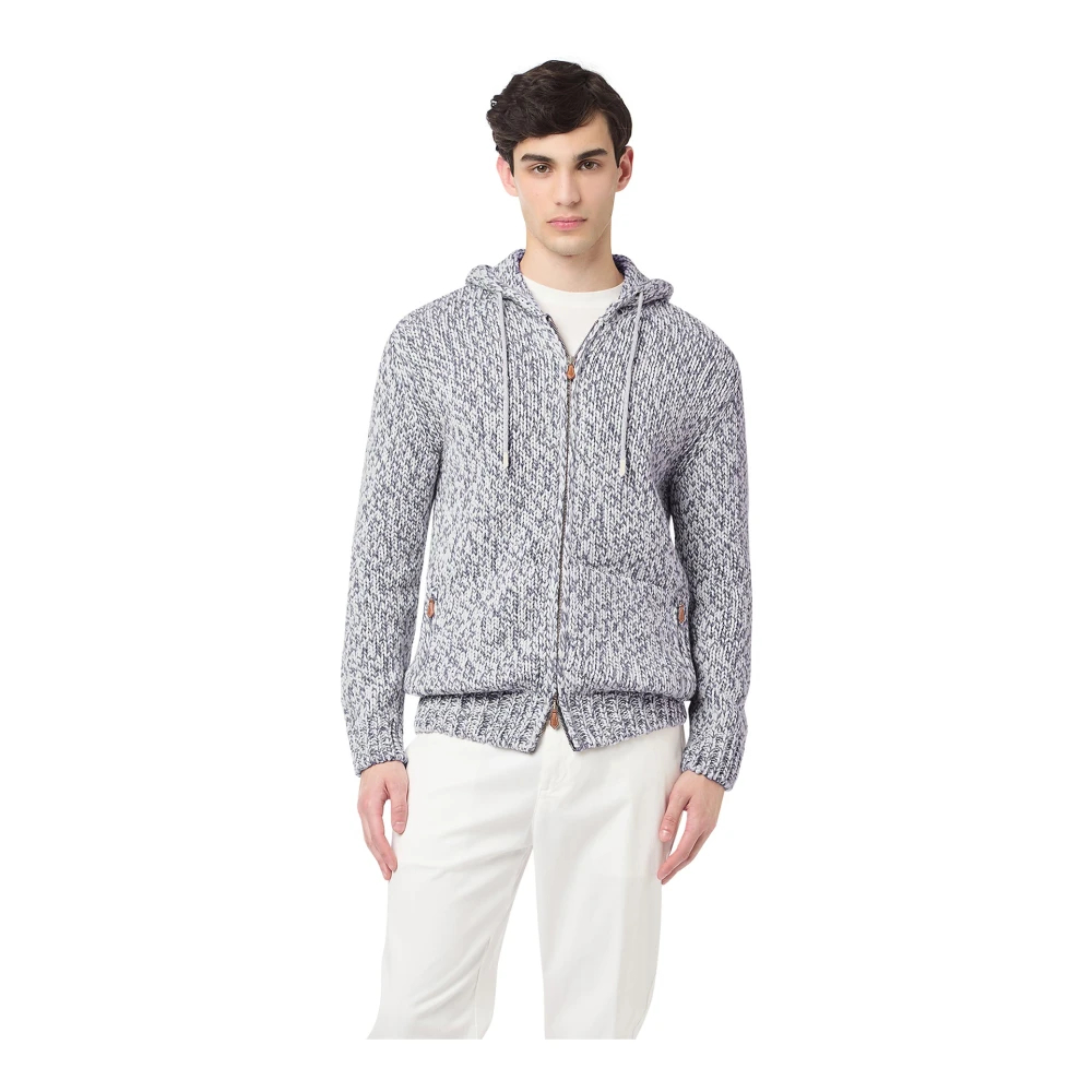 Eleventy Herren Blau - Maglia Full Zip Cappuccio - Knitwear - M
