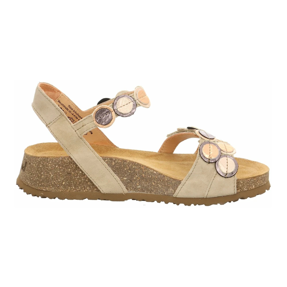 Think Damen Beige 322 Sandalette Iced Coffee/Kombi Keilabsatz Klettverschluss - Bild 5