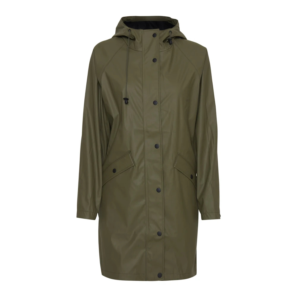 Ichi Damen Grün - Stilvolle Jacke Mit Verstellbarer Kapuze - Coats - Xs