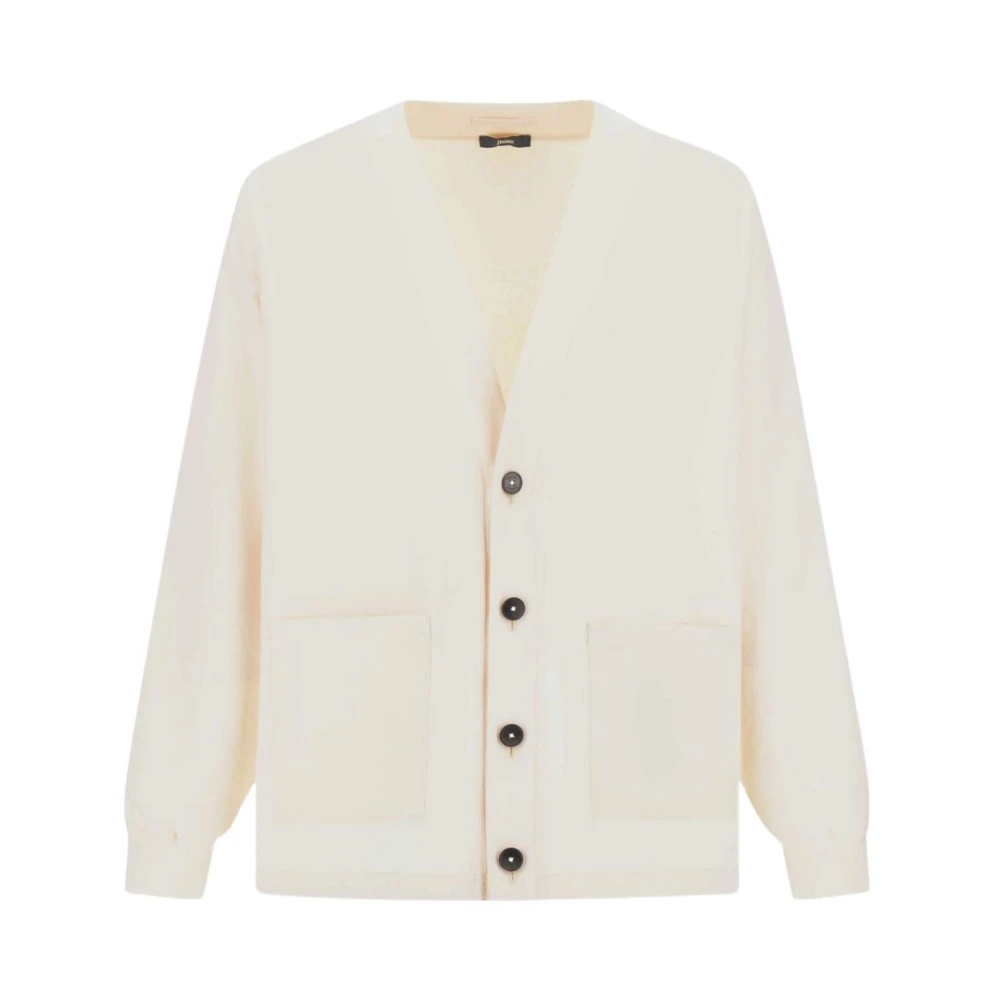 Herno Herren Weiß - Boxy Baumwoll-Cardigan Mit V-Ausschnitt - Knitwear - L