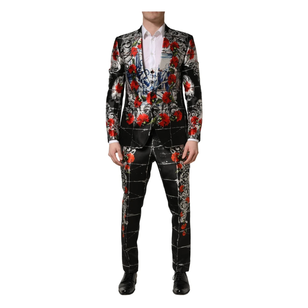 Dolce & Gabbana Herren Multicolor - Schwarzer Floraler Formeller 3-Teiliger Anzug Mit 2 Knöpfen - Suits - Mehrfarbig - L