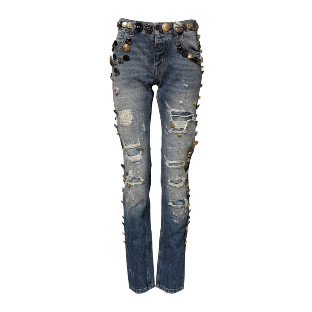 Dolce & Gabbana Damen Blau - Stunning Embellished Skinny Denim Jeans - Jeans - 2XS