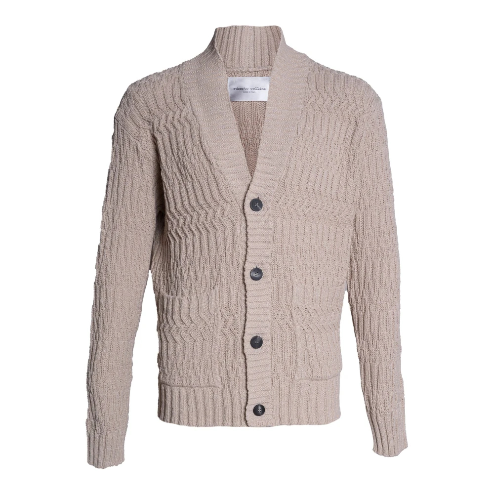 Roberto Collina Herren Beige - Jacquard Cardigan - Knitwear - L