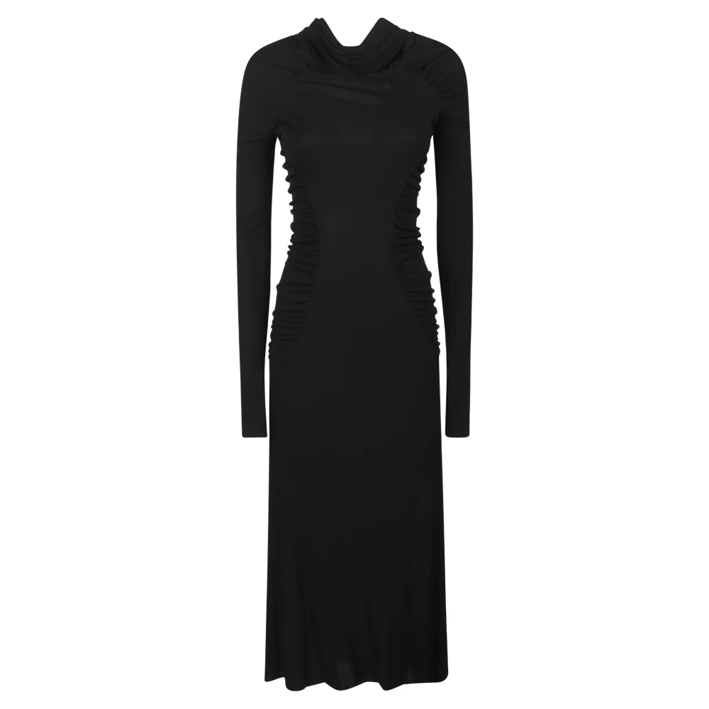 Victoria Beckham - Langärmliges Gerafftes Midikleid - Dresses - Damen - Schwarzk - S