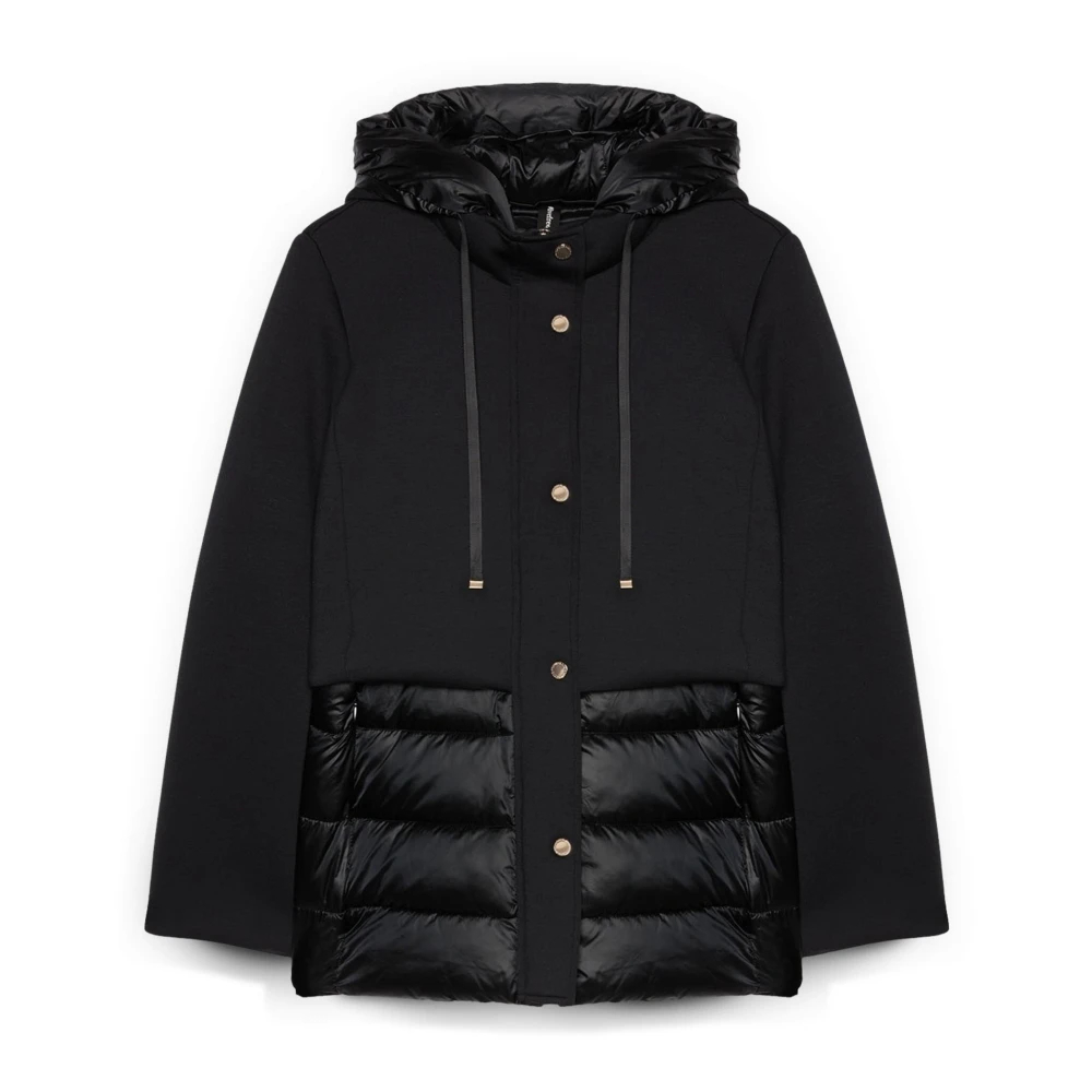 Fiorella Rubino Damen Schwarz - Bimaterial-Daunenjacke Mit Kapuze - Jackets - K - 3XL