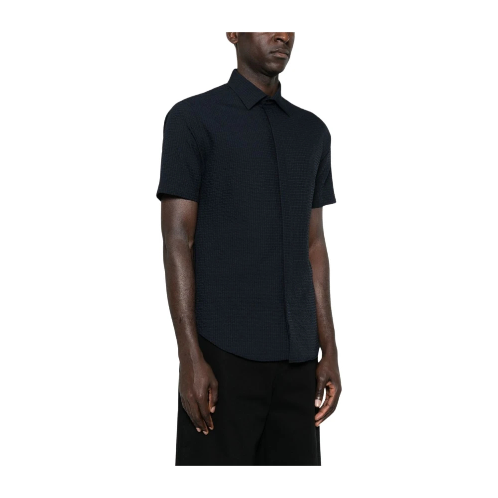 Emporio Armani Herren Blau - Icon Kurzärmeliges Technisches Seersucker-Hemd - Shirts - Xl