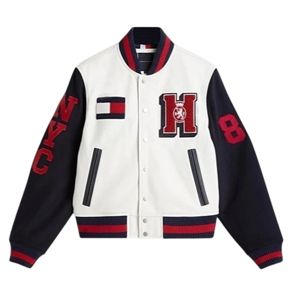 Tommy Hilfiger Herren Creme Bomberjacke Varsity Mw0mw41866 Écru Regular Fit - Bild 2