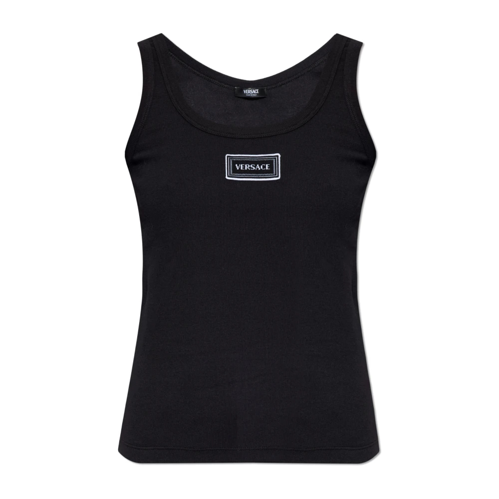 Versace Damen Schwarz - Geripptes Tanktop Aus Stretch-Baumwolle - Tops - K - M