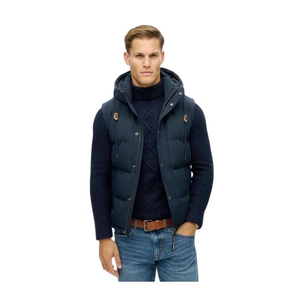 Superdry Herren Blau Daunenweste Mit Kapuze Everest - Bild 7