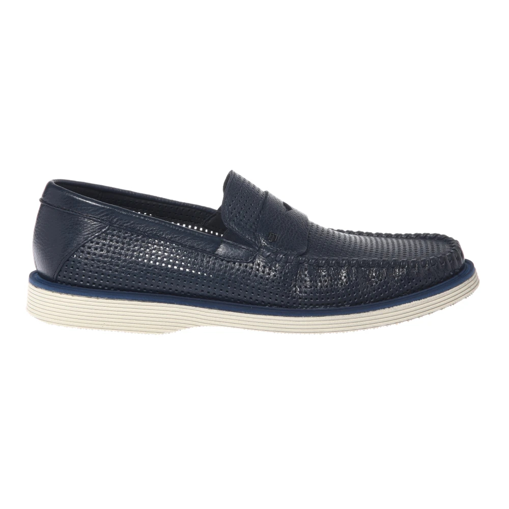 Baldinini Herren Blau - Perforated Tumbled Leather Loafer - Shoes - 42 Eu