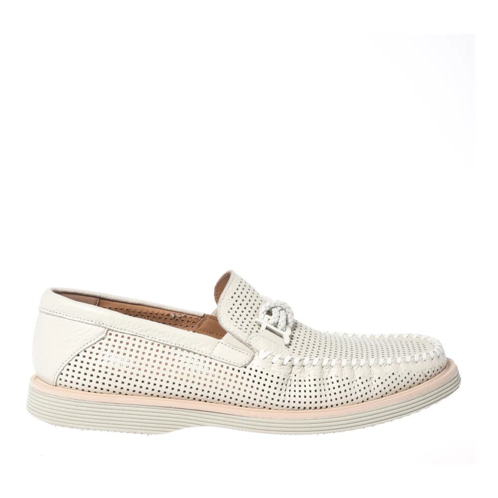 Baldinini Herren Weiß - Perforated Tumbled Leather Loafer - Shoes - 40 Eu