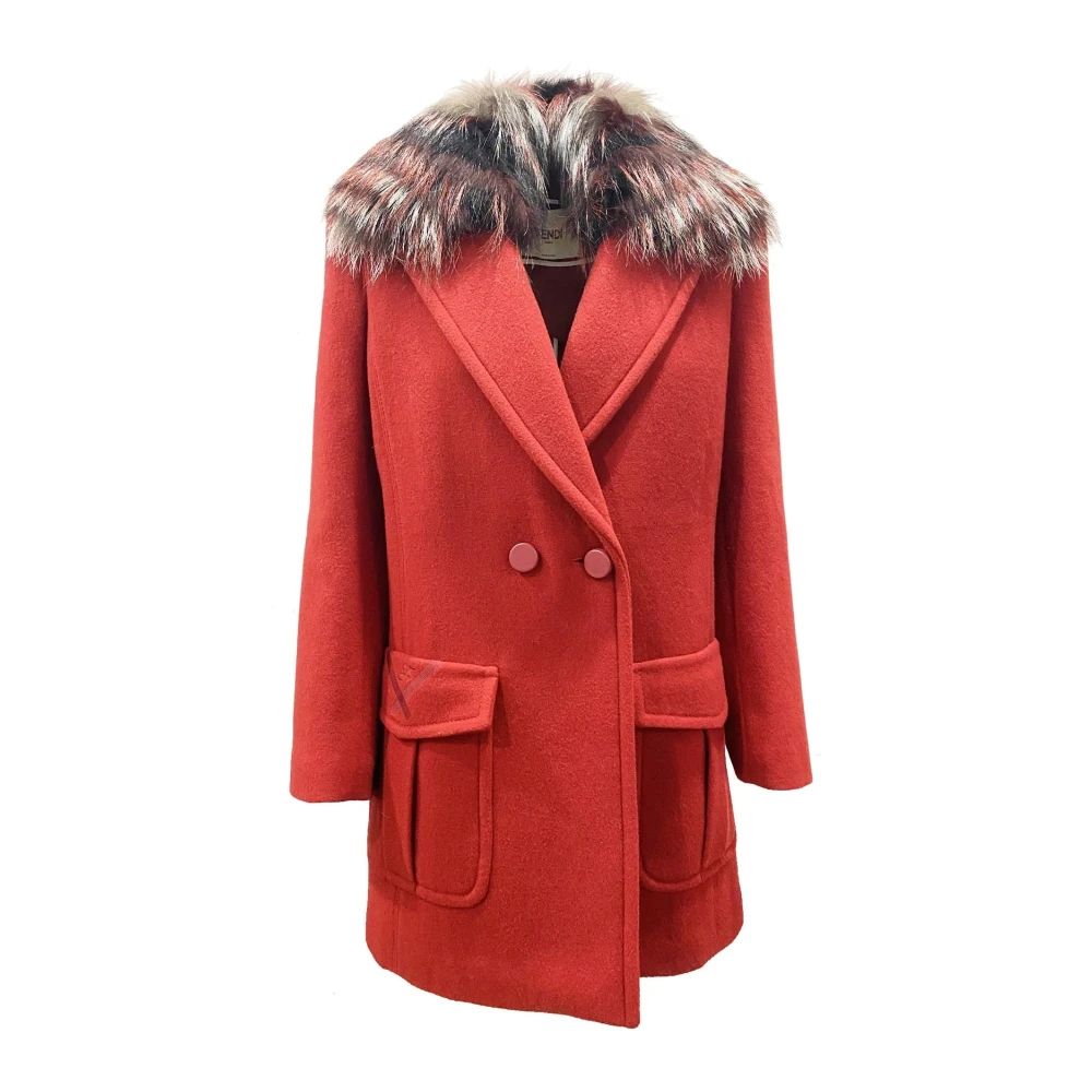 Fendi Damen Rot Wollmantel Mit Pelzkragen Eu Größe 36 / It Größe 40 - Bild 3
