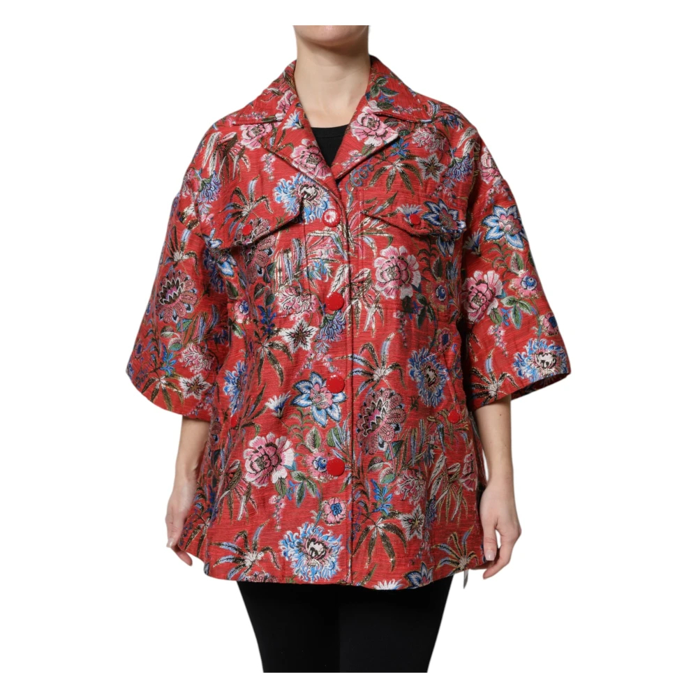 Dolce & Gabbana Damen Multicolor - Roter Floraler Jacquard-Mantel Mit Knopfleiste - Blouses & Shirts - Mehrfarbig - Xs
