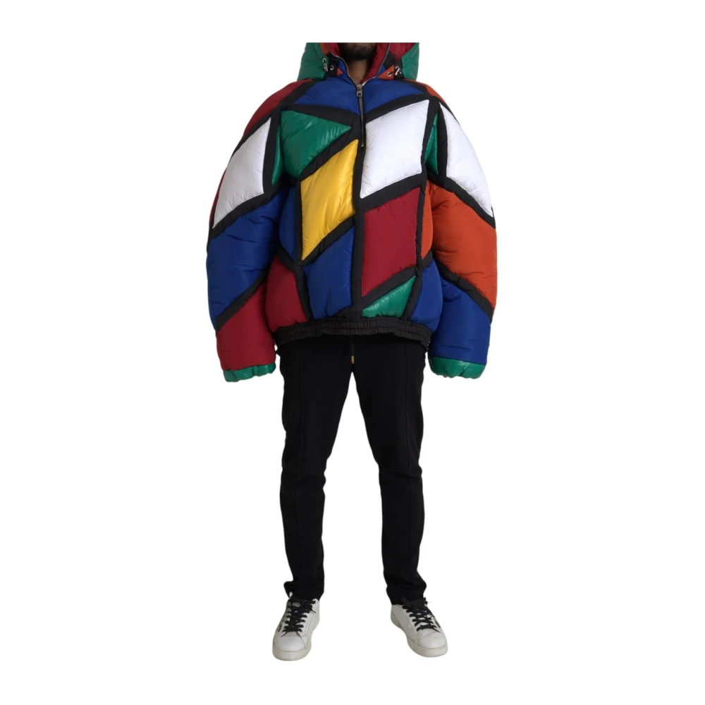 Dolce & Gabbana Herren Multicolor - Geometric Patchwork Puffer Jacket - Jackets - Mehrfarbig - Xl