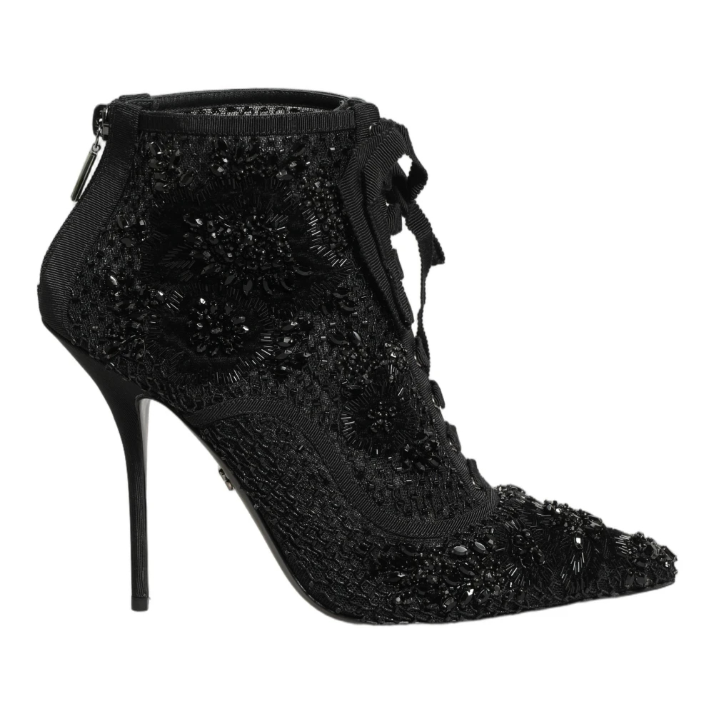 Dolce & Gabbana Damen Schwarz - Verzierte Mesh-Stiefeletten - Shoes - K - 39 Eu