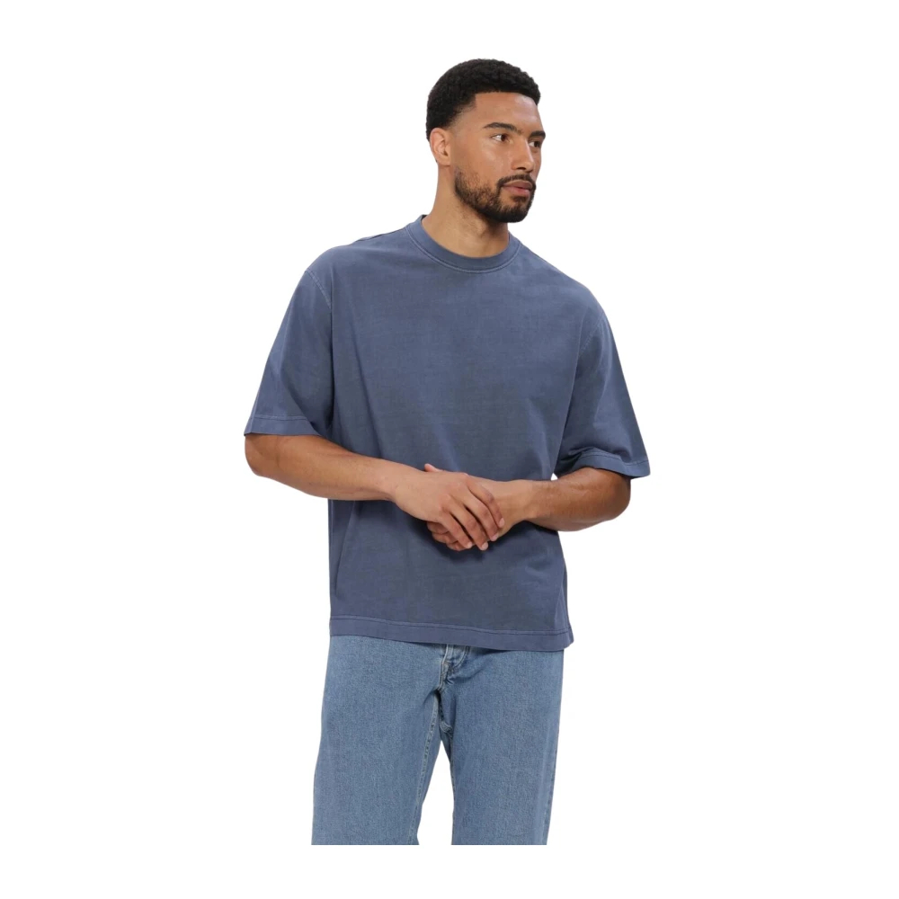 Selected Herren Blau Ausgewähltes Schweres T-Shirt In Mit Waschung - Bild 6