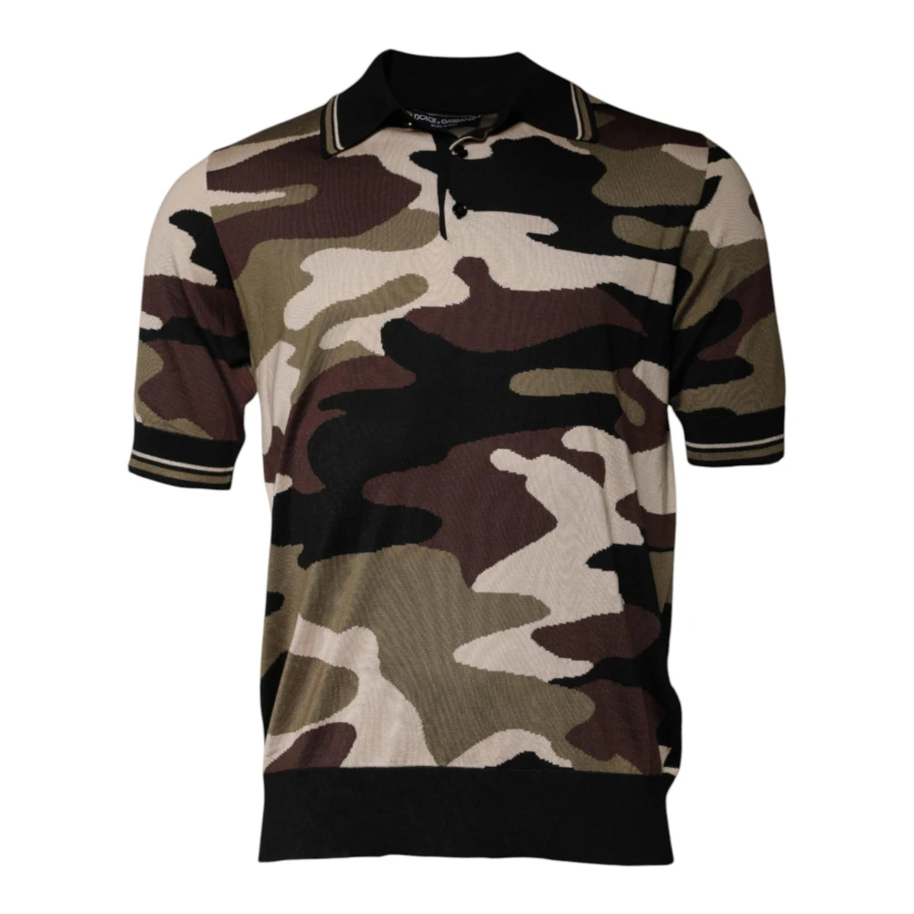 Dolce & Gabbana Herren Multicolor - Camouflage Seiden Polo Shirt Kurzarm - Knitwear - Mehrfarbig - S