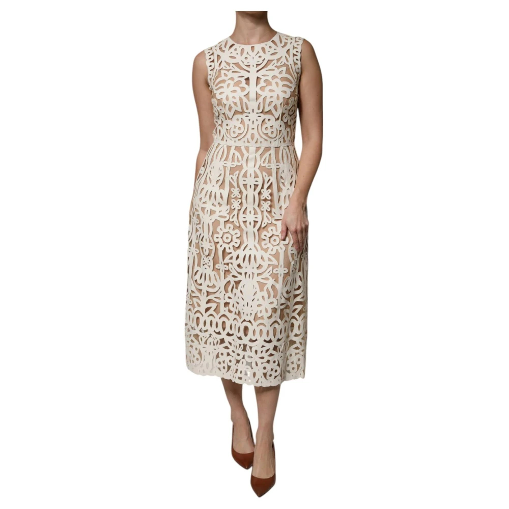 Dolce & Gabbana Damen Beige - Weiße Blumenspitze Midi-Kleid - Dresses - S