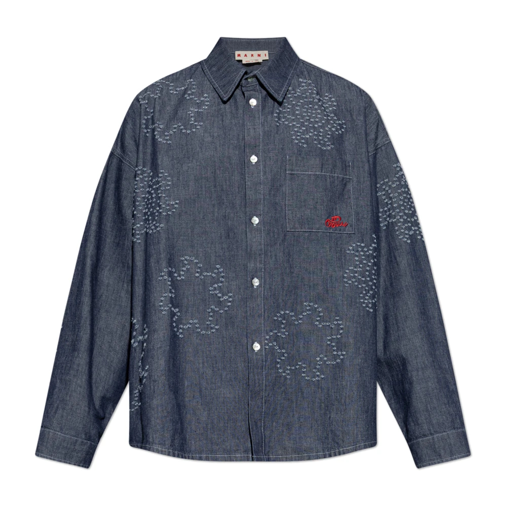Marni Herren Blau - Chambray Oversized Hemd Mit Ausgefranstem Sonnenmotiv - Shirts - L