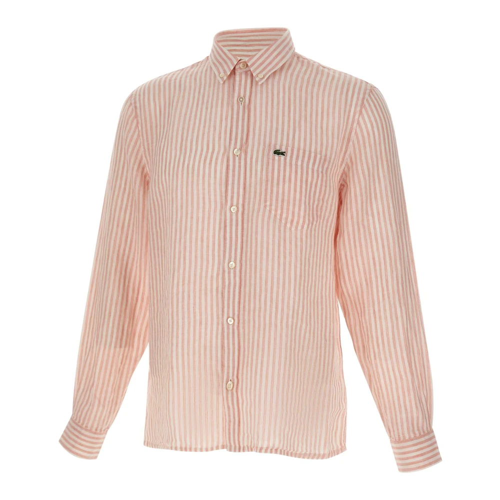Lacoste Herren Rosa - Gestreiftes Leinenhemd Mit Regulärer Passform - Shirts - 3XL