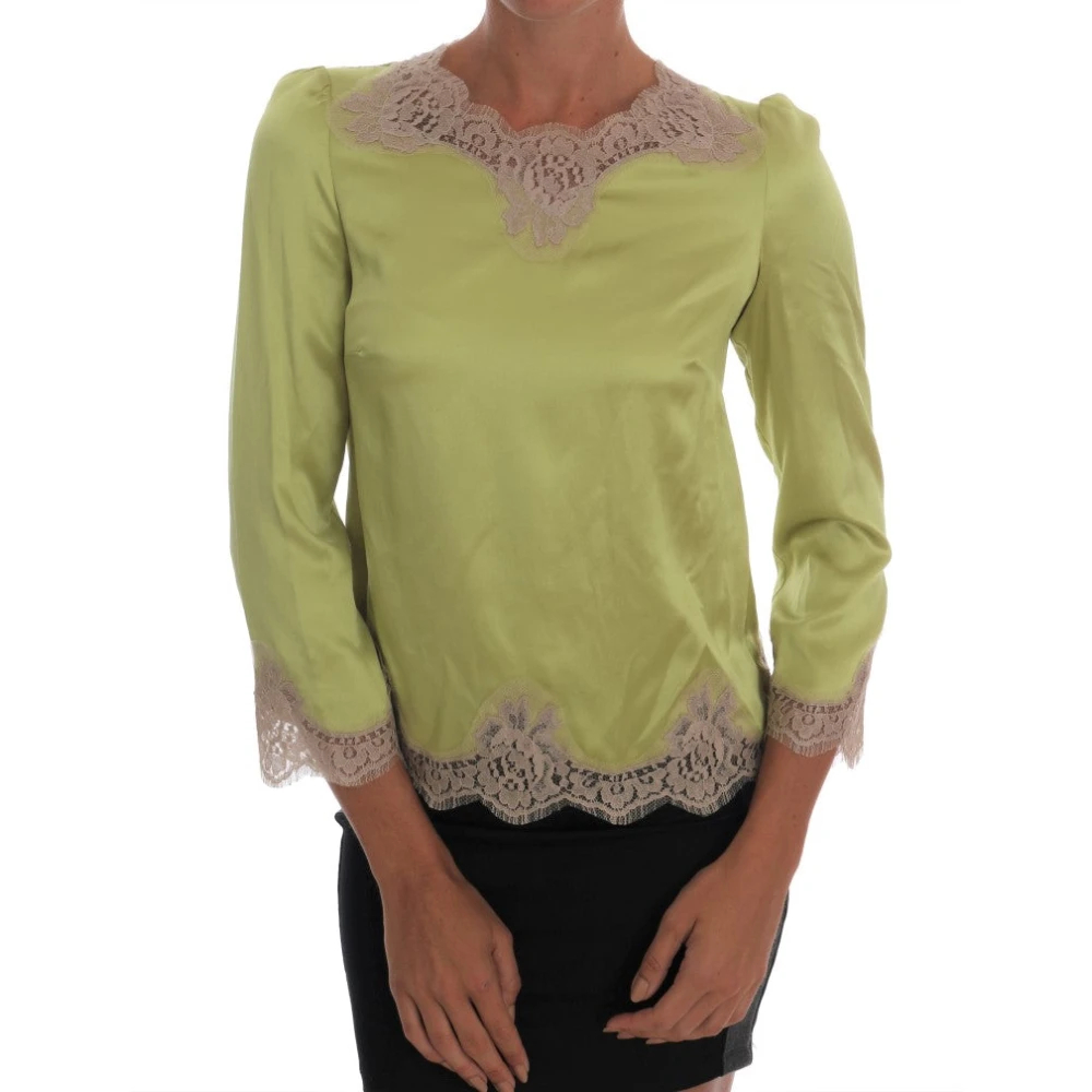 Dolce & Gabbana Seidenbluse Mit Spitzenbesatz - Grün Eu Größe 34 / Uk Größe 6 - Bild 5