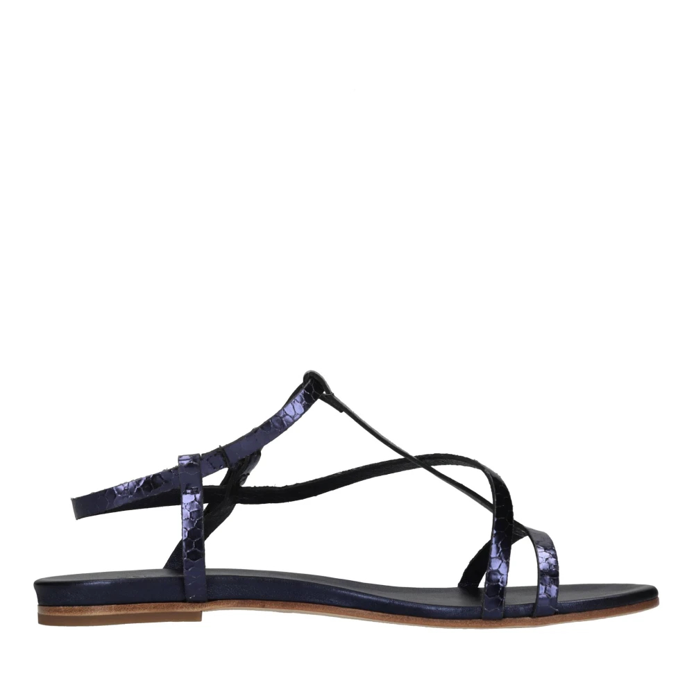 Del Carlo Damen Blau - Leder Flache Sandalen - Shoes - 39 Eu