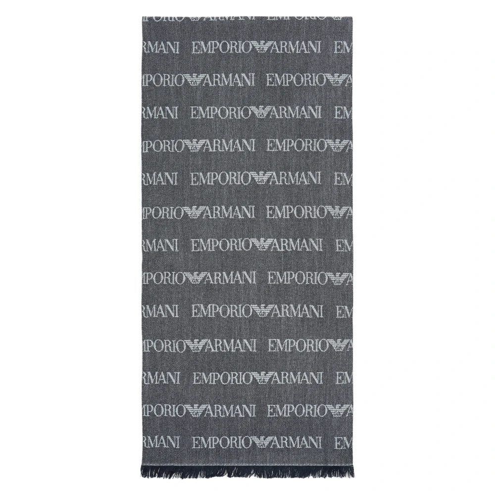 Emporio Armani - Schal Mit Wiederholtem Logomuster Und Fransenbesatz - Accessories - Herren - Grau - One Size